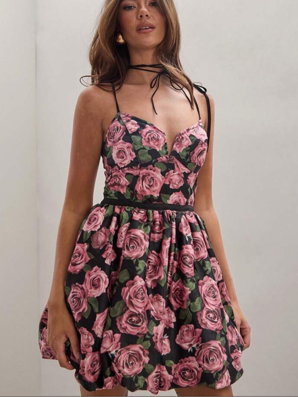 Floral Pink Rose Fit & Flare Dress
